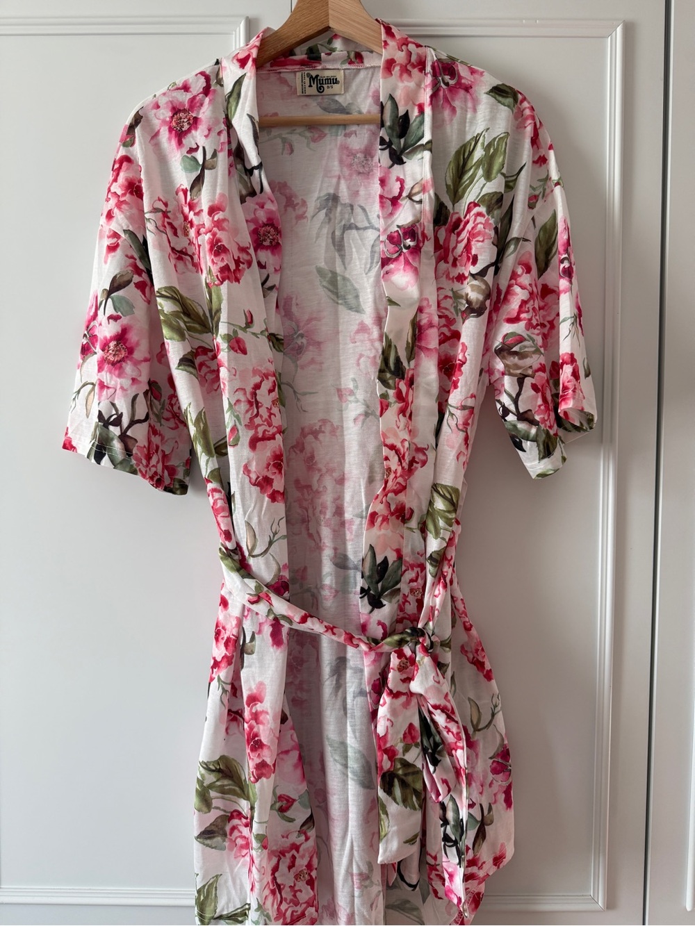 Show Me Your MuMu Pink Floral Midi Wrap Dress with Green Leaf Print
